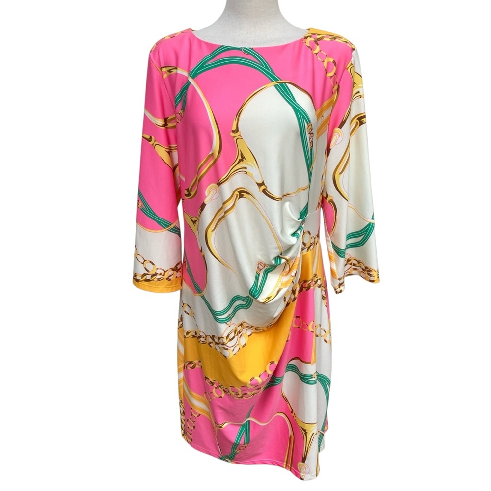 JB by Julie Brown Pink Chain Link Accented Waist Stretch Dress Women's Size 2X